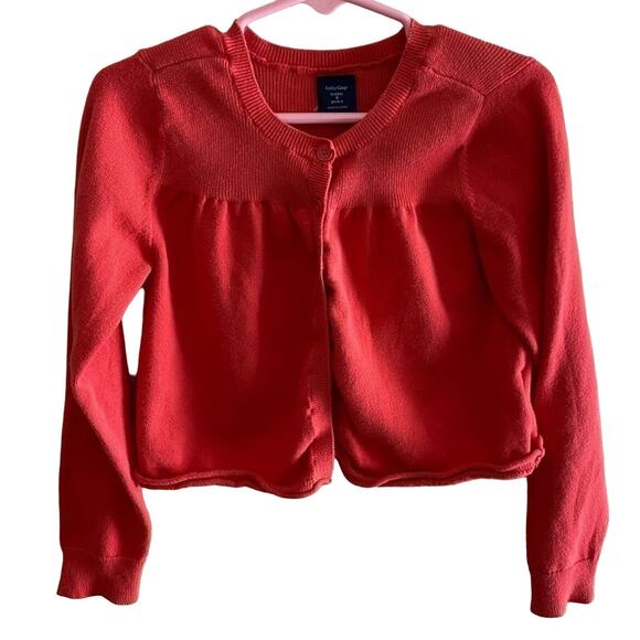 Gap Girl’s Coral Long Sleeve Crew Neck Cotton Button Up Cardigan Sweater Size 5 - Picture 1 of 5